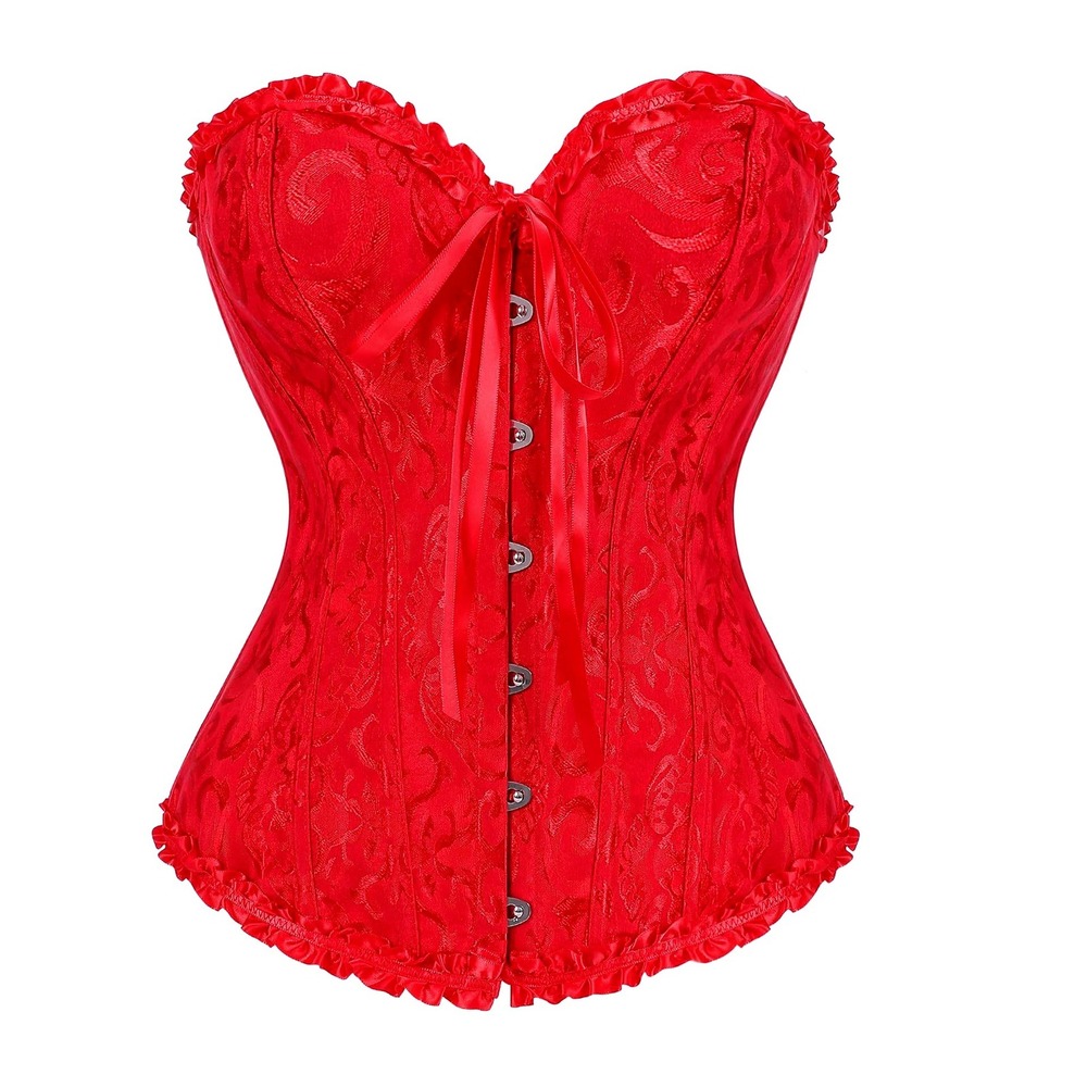Red Valentine Brocade Corset Bustier Victorian Lace Up Boned Fashion Size Med